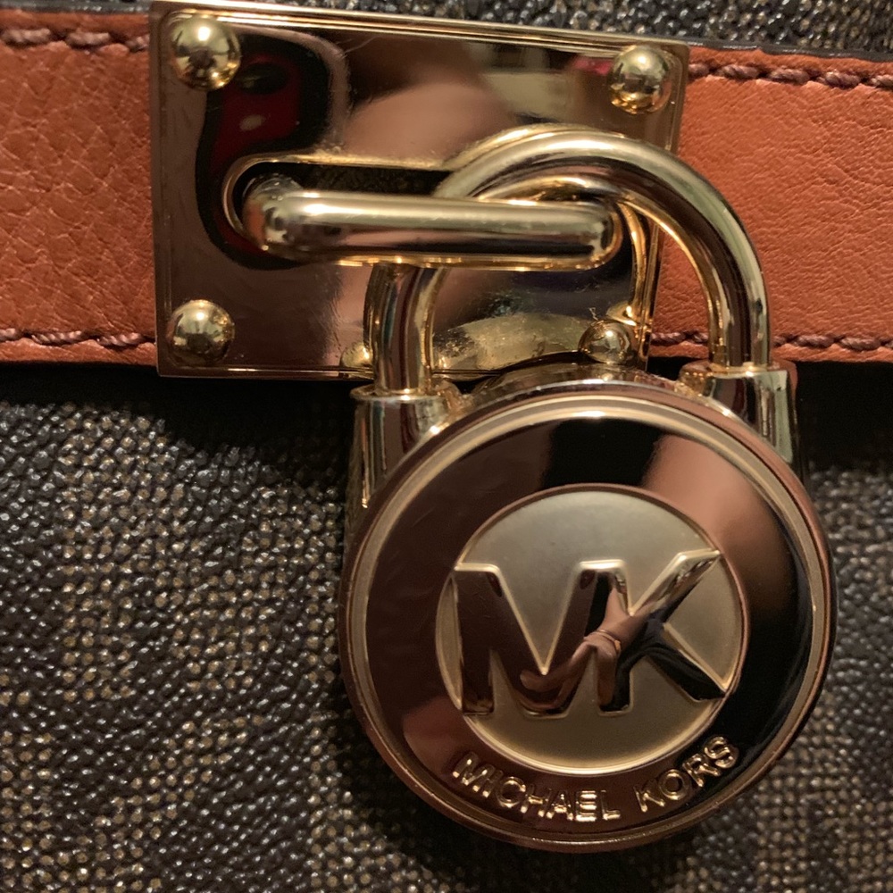 Large brown Michael kors satchel with gold straps